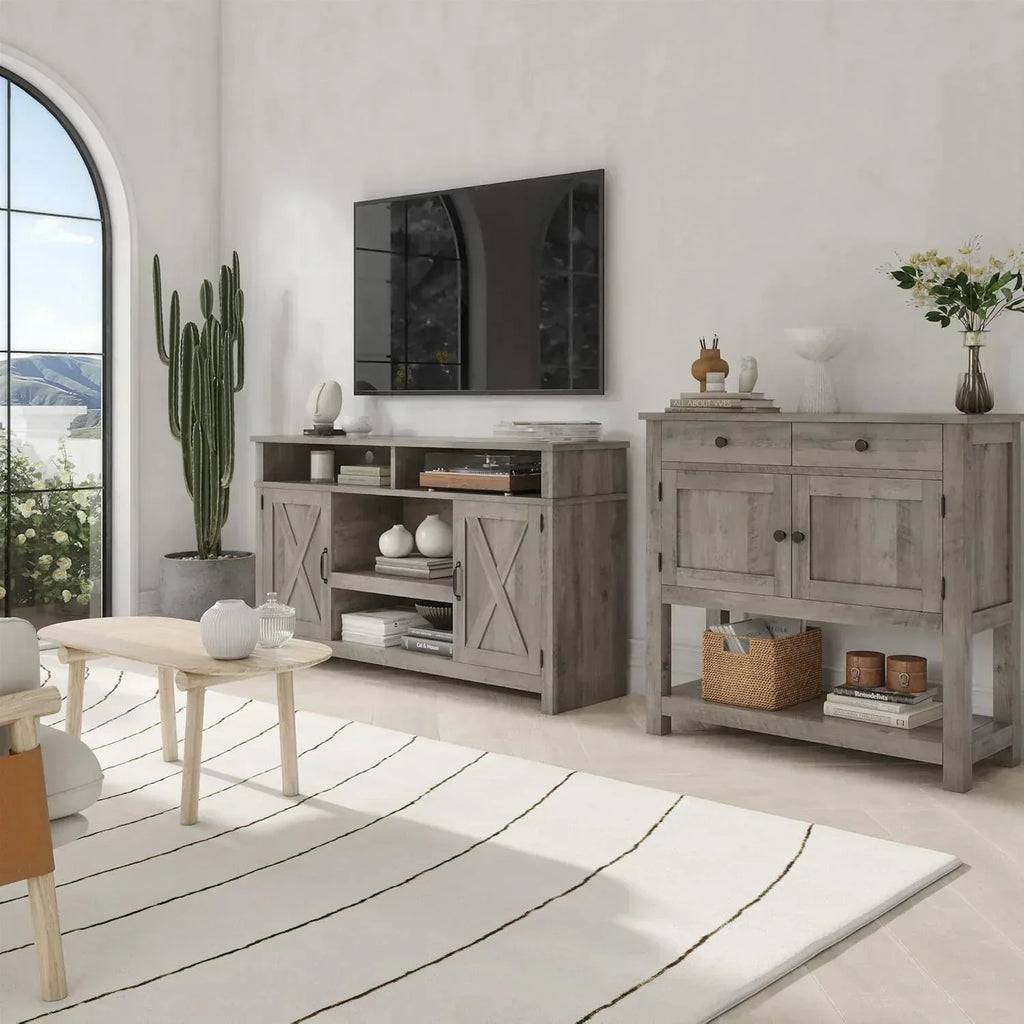 Farmhouse style console table coffee bar entry table with storage rack sofa table wourant