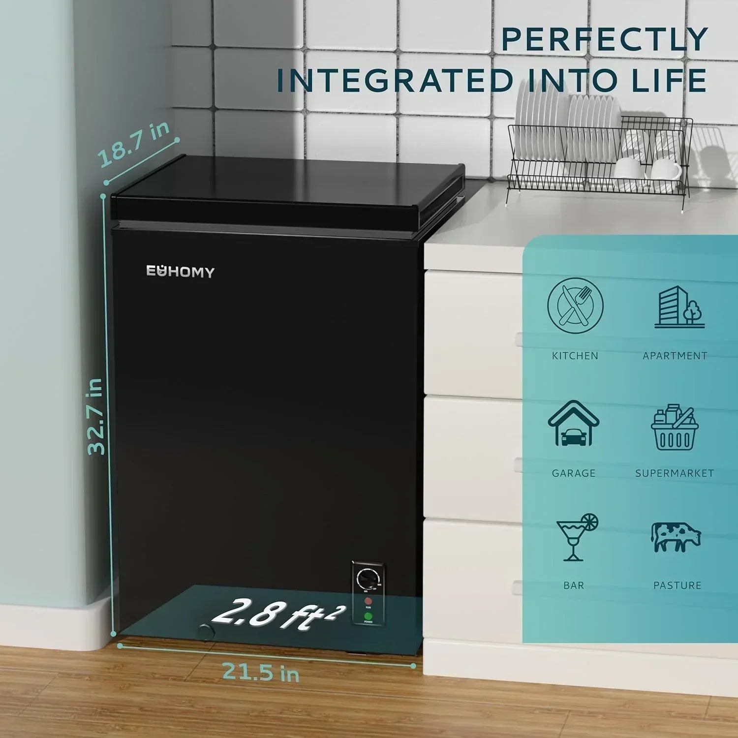 EUHOMY 3.5 Cu.Ft Chest Freezer with Removable Basket Small Deep Freezer Adjustable 7 Thermostat wourant