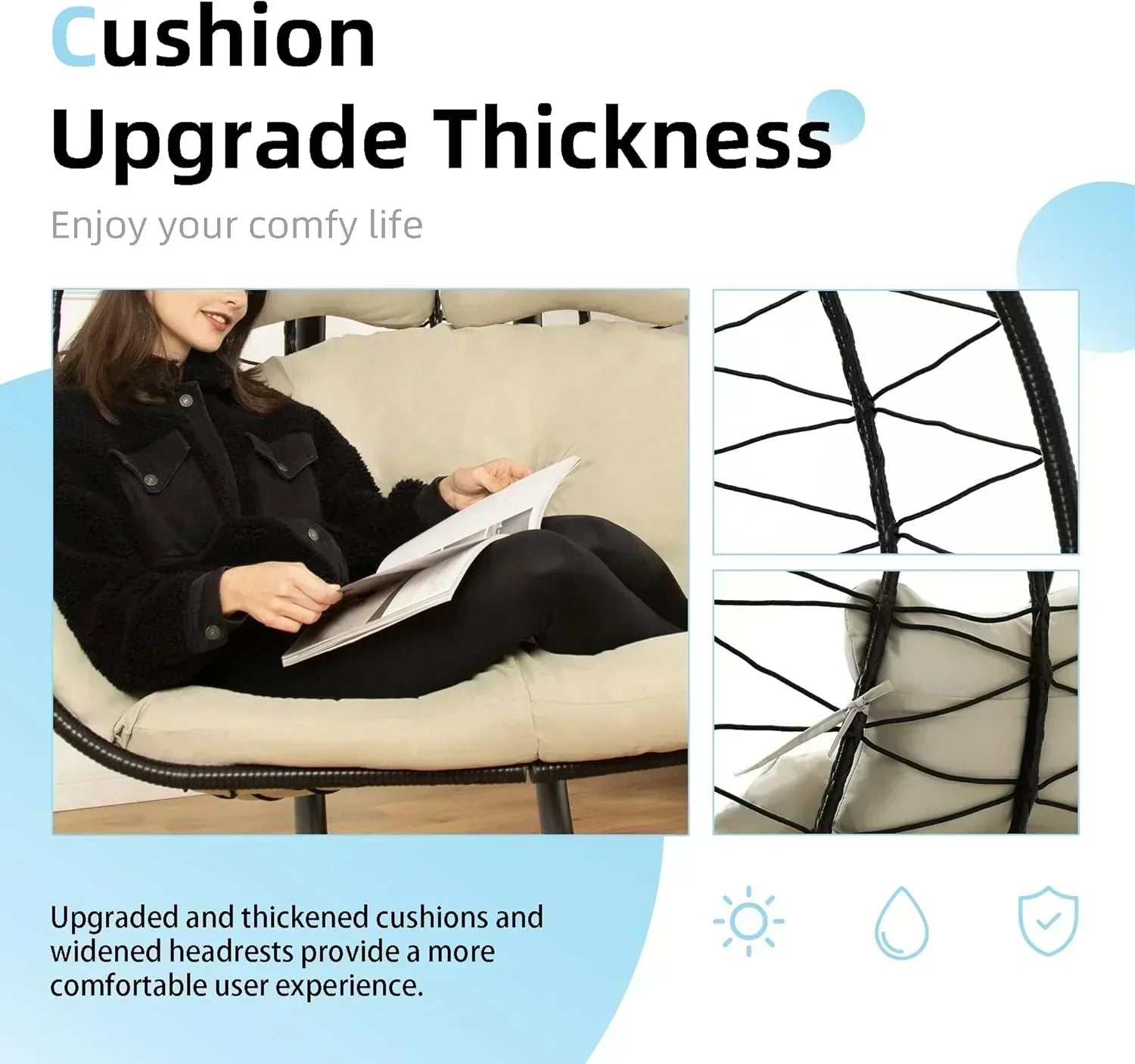 Double Egg Chair wth Stand Hammock Swing Chair Foldable Hanging Loveseat UV Resistant wourant