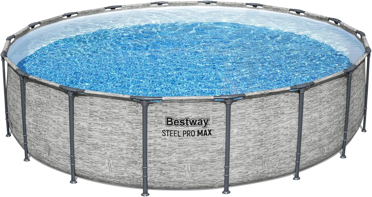 Steel Pro MAX 14 Foot x 48 Inch Round Metal Frame Above Ground Outdoor Swimming Pool Set wourant