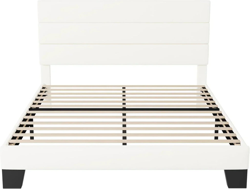 Allewie Queen Size Platform Bed Frame with Fabric Upholstered Headboard Wooden Slats Support wourant