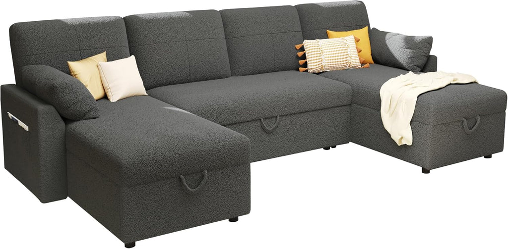 VanAcc Sofa Bed Sleeper Sofa with Storage Chaise 2 in 1 Pull Out Couch Living Room wourant