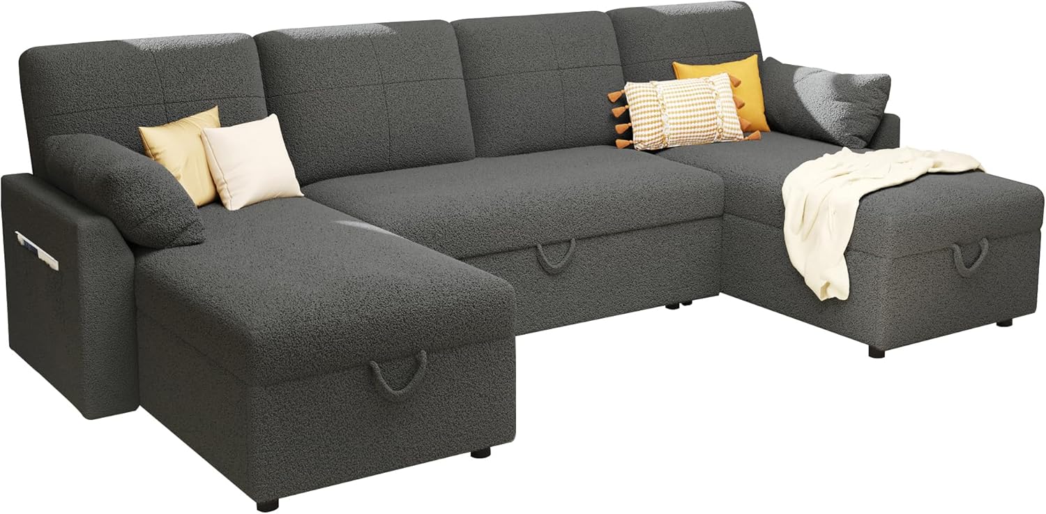 VanAcc Sofa Bed Sleeper Sofa with Storage Chaise 2 in 1 Pull Out Couch Living Room wourant