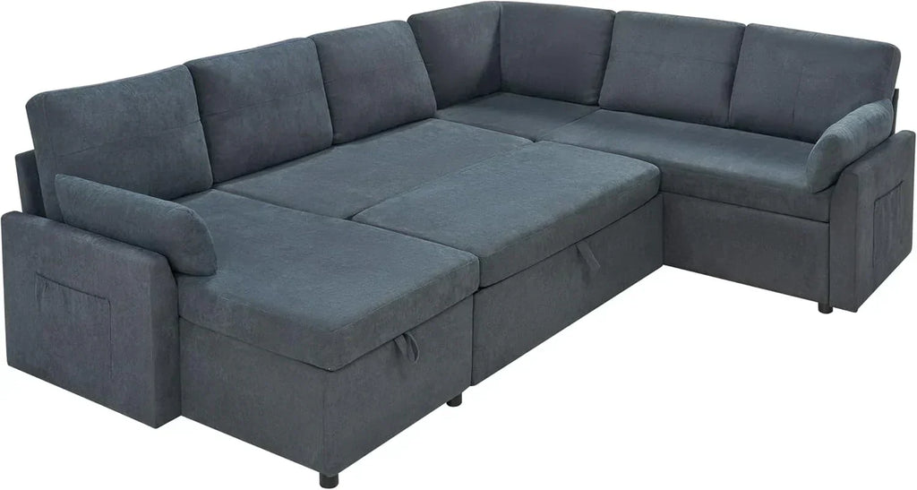 VanAcc Sofa Bed Sleeper Sofa with Storage Chaise 2 in 1 Pull Out Couch Living Room wourant