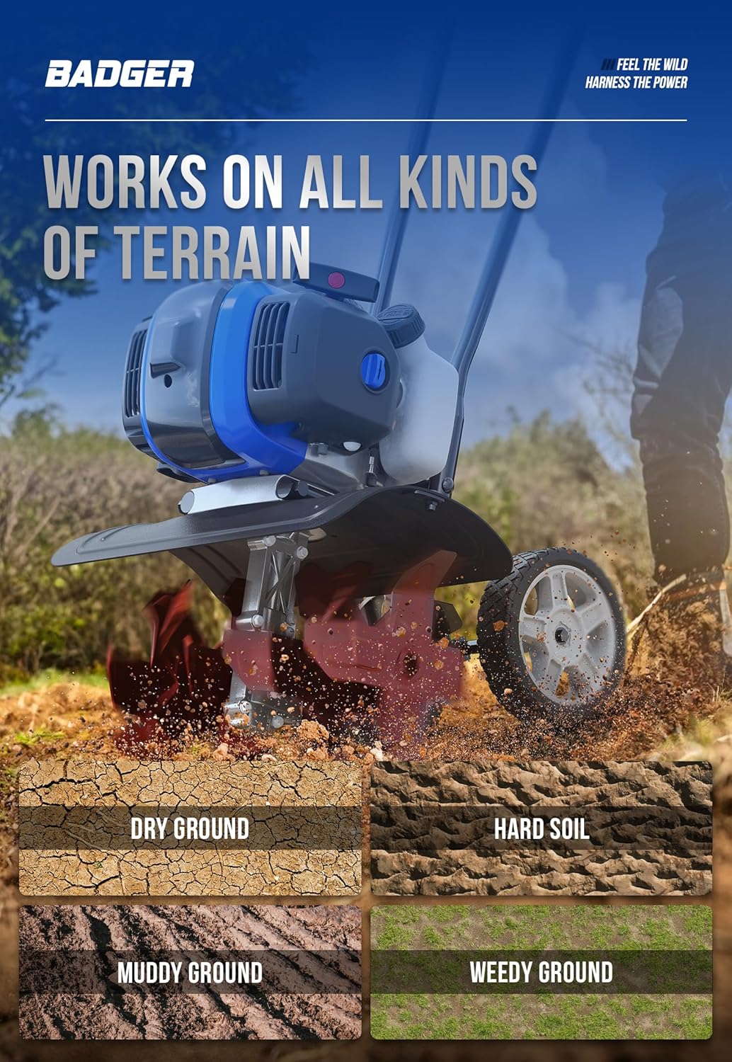 Garden Tiller 53cc Mini Cultivator 15 inch Powerful Liftable Booster Rod Tilling Tool wourant