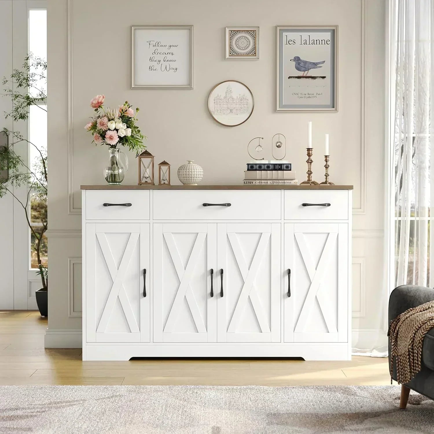 Sideboard with drawers large 55-inch sideboard modern farmhouse wood kitchen dining table wourant