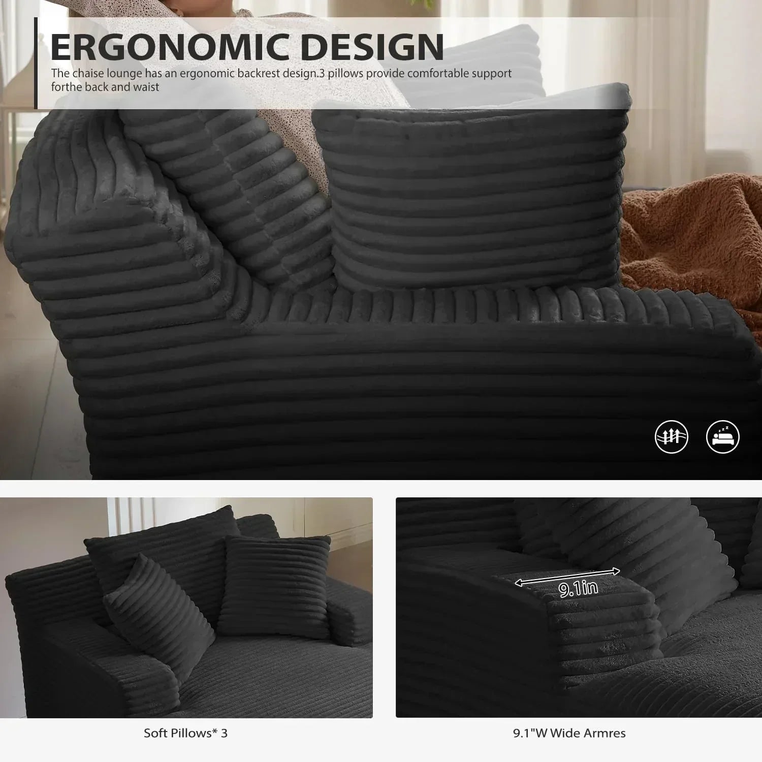 50-inch indoor recliner oversized corduroy upholstered boneless sofa bed deep sleeper sofa wourant