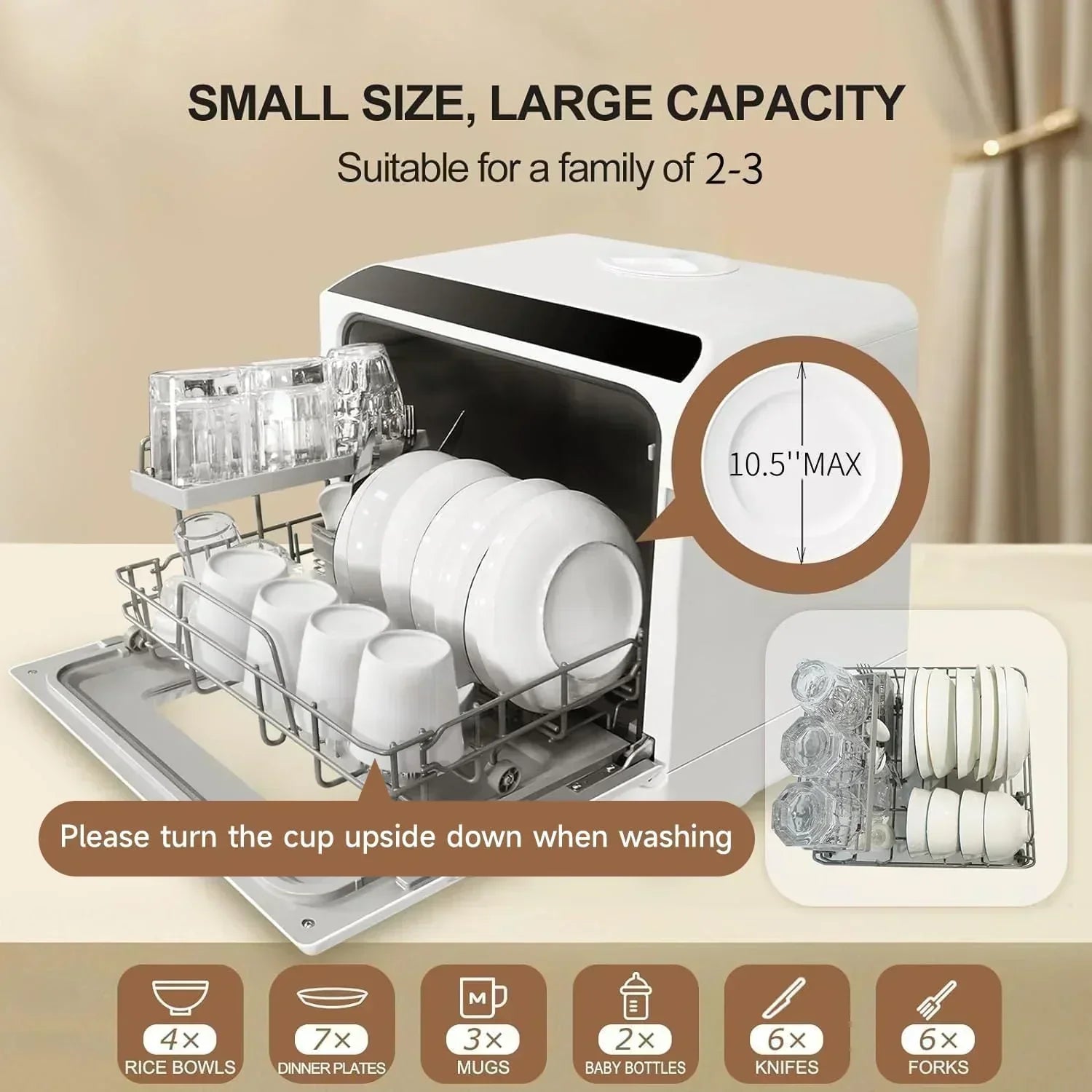 Mini countertop dishwasher Compact dishwasher Double spray arms Portable countertop dishwasher wourant