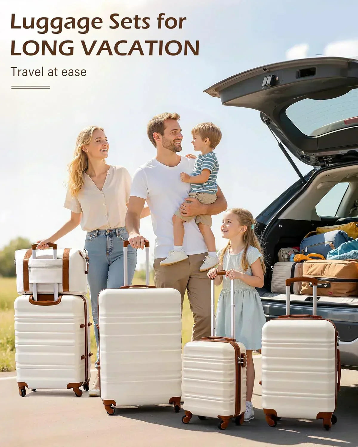 LONG VACATION 6 Piece Luggage Set Carry on Suitcase with ABS+PC hardshell Spinner Wheels wourant