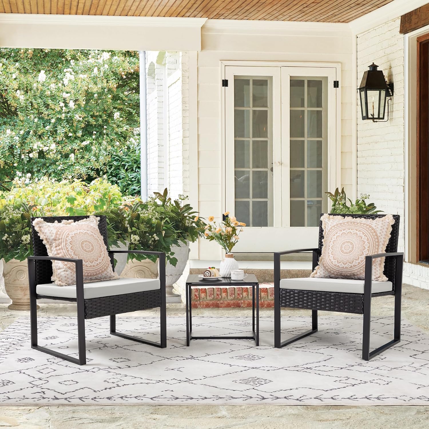 Flamaker 3 Pieces Patio Set Outdoor Wicker Furniture Sets Modern Rattan Chair Conversation Sets wourant