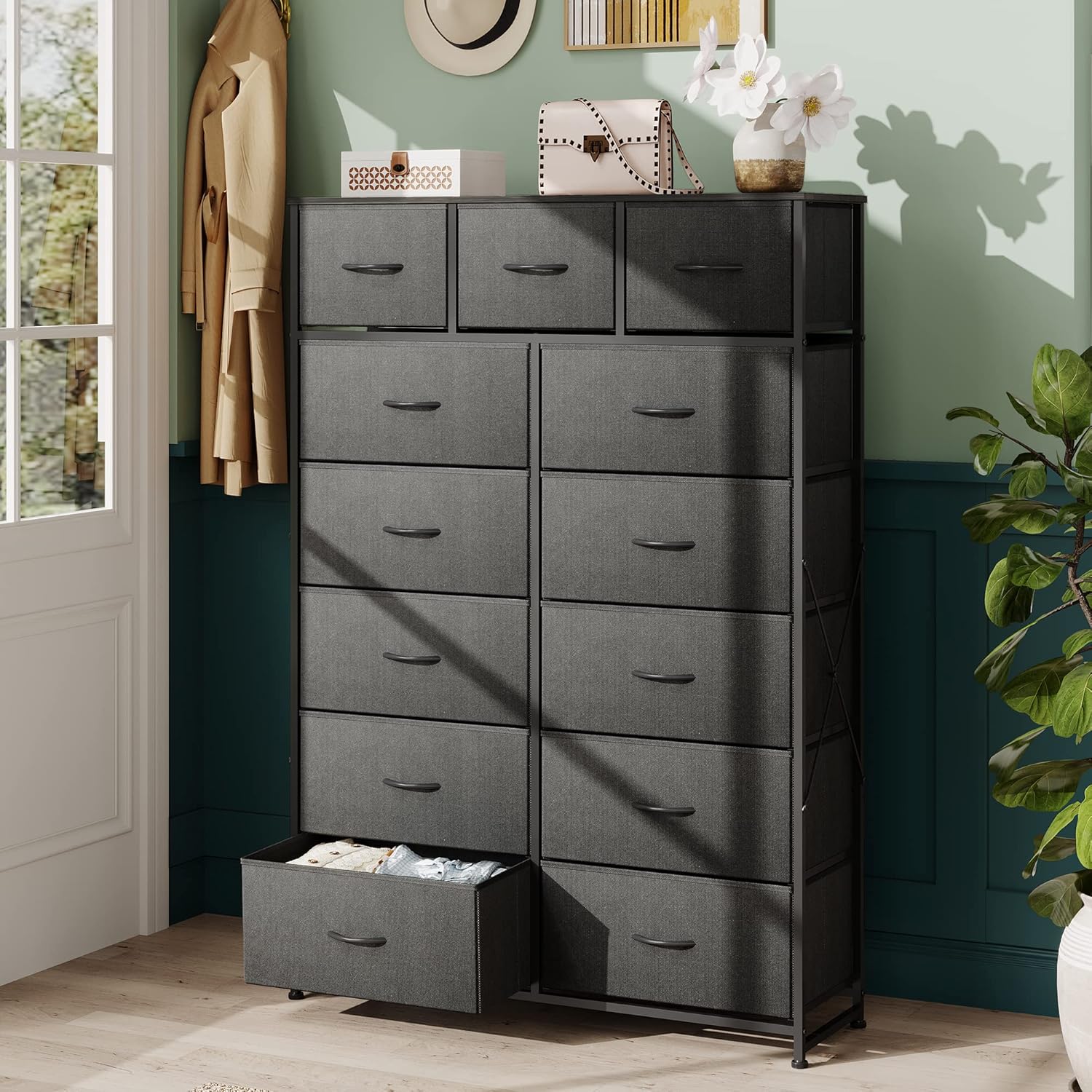 WLIVE Storage Organizer Unit with 13 Fabric Bins Storage Drawers Organizer with Steel Frame wourant