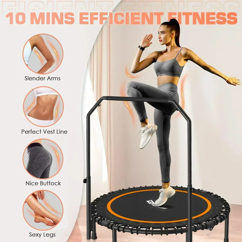 BCAN 450/550 LBS Foldable Mini Trampoline Fitness Trampoline Bungees Adjustable Foam Handle wourant