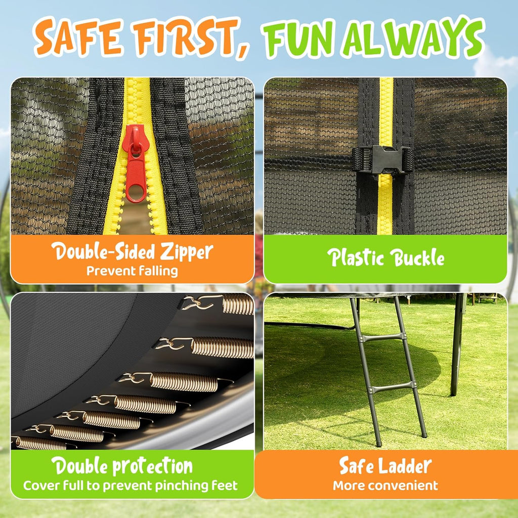 Gigu 10FT 12FT 14FT Recreational Trampolines with Enclosure Net and Ladder Anti-Rust Coating wourant