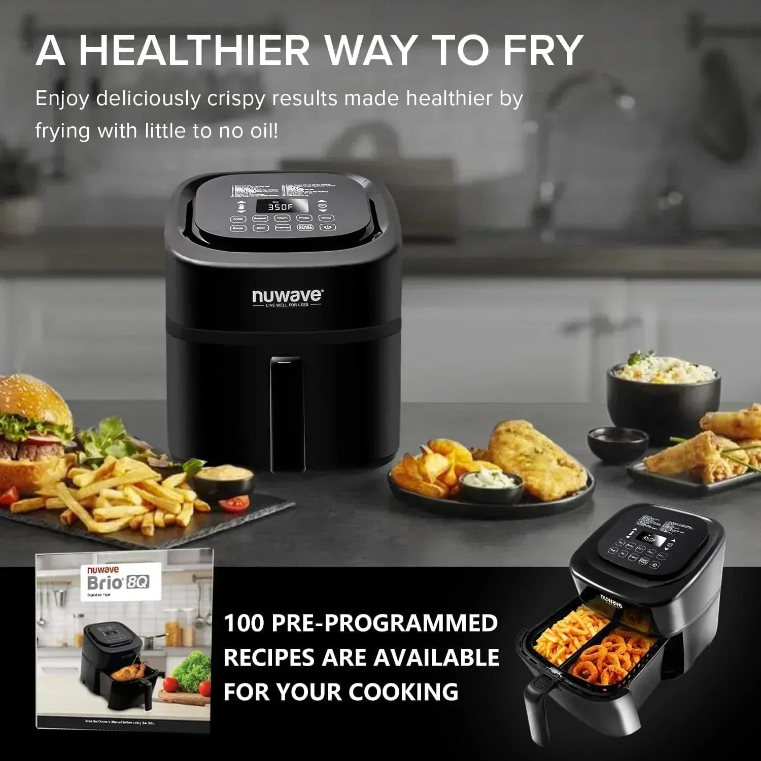 Nuwave Brio 15.5Qt Air Fryer Oven quickly reheats bakes and dehydrates food wourant