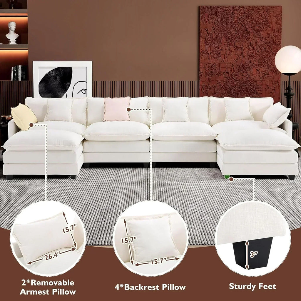 ihanherry 146-inch U-shaped modern sofa modular area cloud sofa wourant