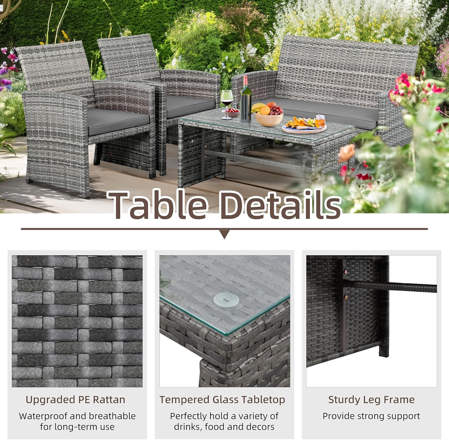 Shintenchi 4 Piece Patio Ratten Set Outdoor Furniture Set Wicker Conversation Set wourant