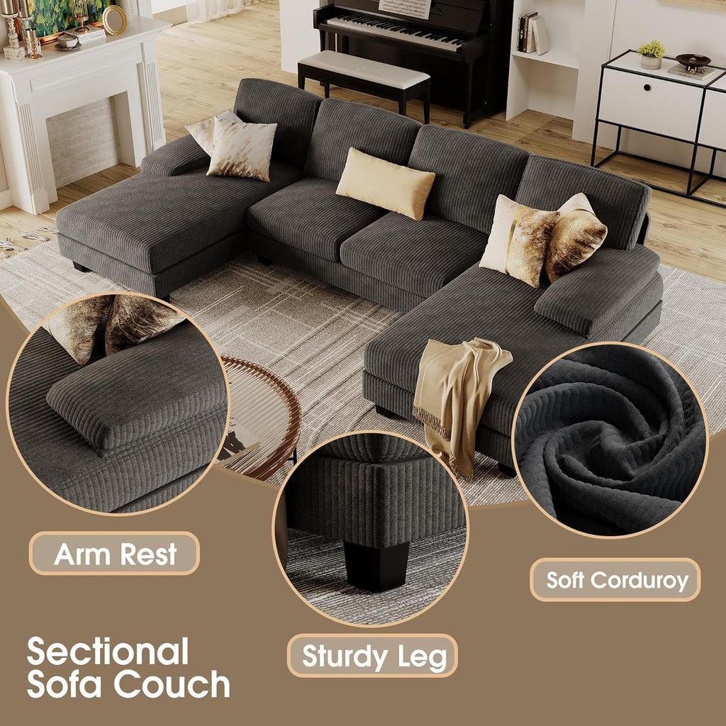 Furmax Sectional Couches for Living Room U-Shaped Sofa Couch Linen Fabric 4 Seat Sofa Set wourant