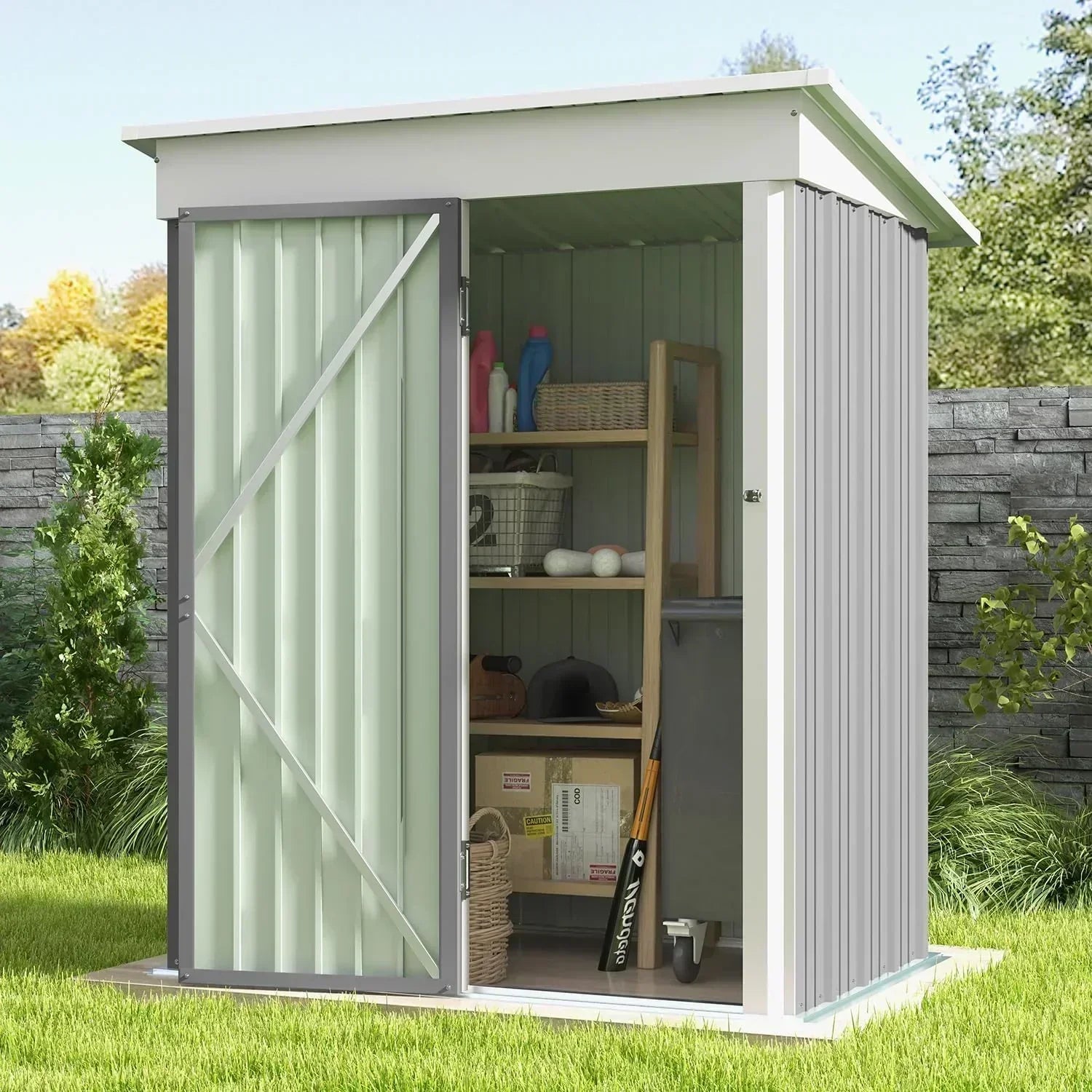 Patiowell 5x3 FT Outdoor Storage Shed Tool Shed with Sloping Roof and Lockable Door Metal Shed wourant