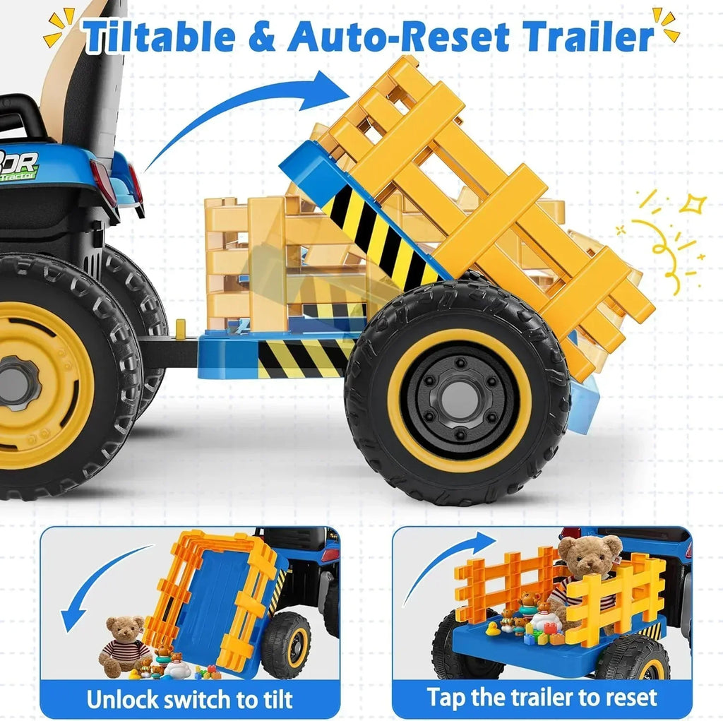 24V Ride On Tractor Tiltable Detachable Trailer 2x65W Motors EVA Tires Remote Control wourant