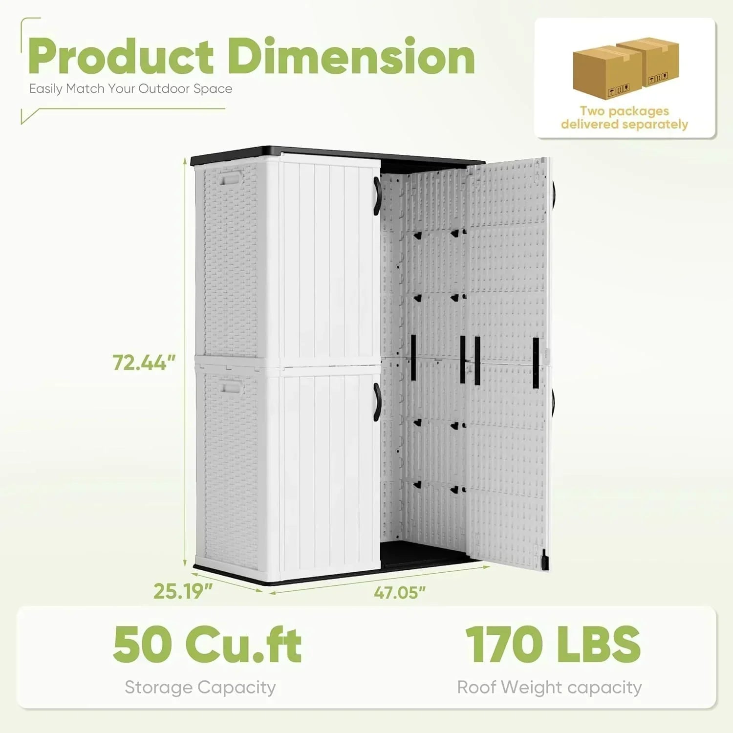 Devoko Outdoor Storage Cabinet 26 Cu Ft with Lockable Doors Horizontal Storage Shed Waterproof wourant