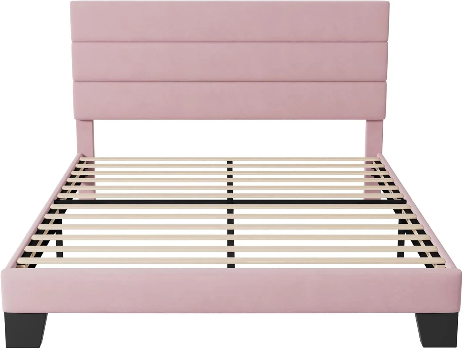 Allewie Queen Size Platform Bed Frame with Fabric Upholstered Headboard Wooden Slats Support wourant