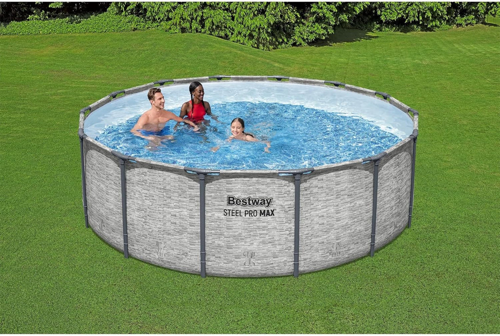 Steel Pro MAX 14 Foot x 48 Inch Round Metal Frame Above Ground Outdoor Swimming Pool Set wourant