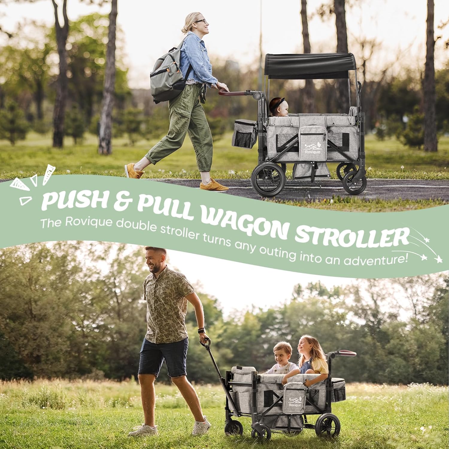 Wagon Stroller for 2 Kids Premium Wagon for Kids with Removable Canopy Snack Tray wourant