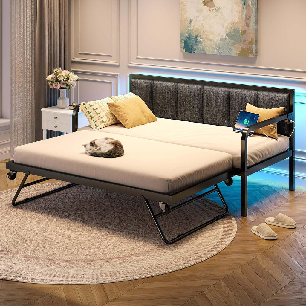Rolanstar Daybed with Charging Station and LED Lights Height Adjustable Twin Daybed wourant