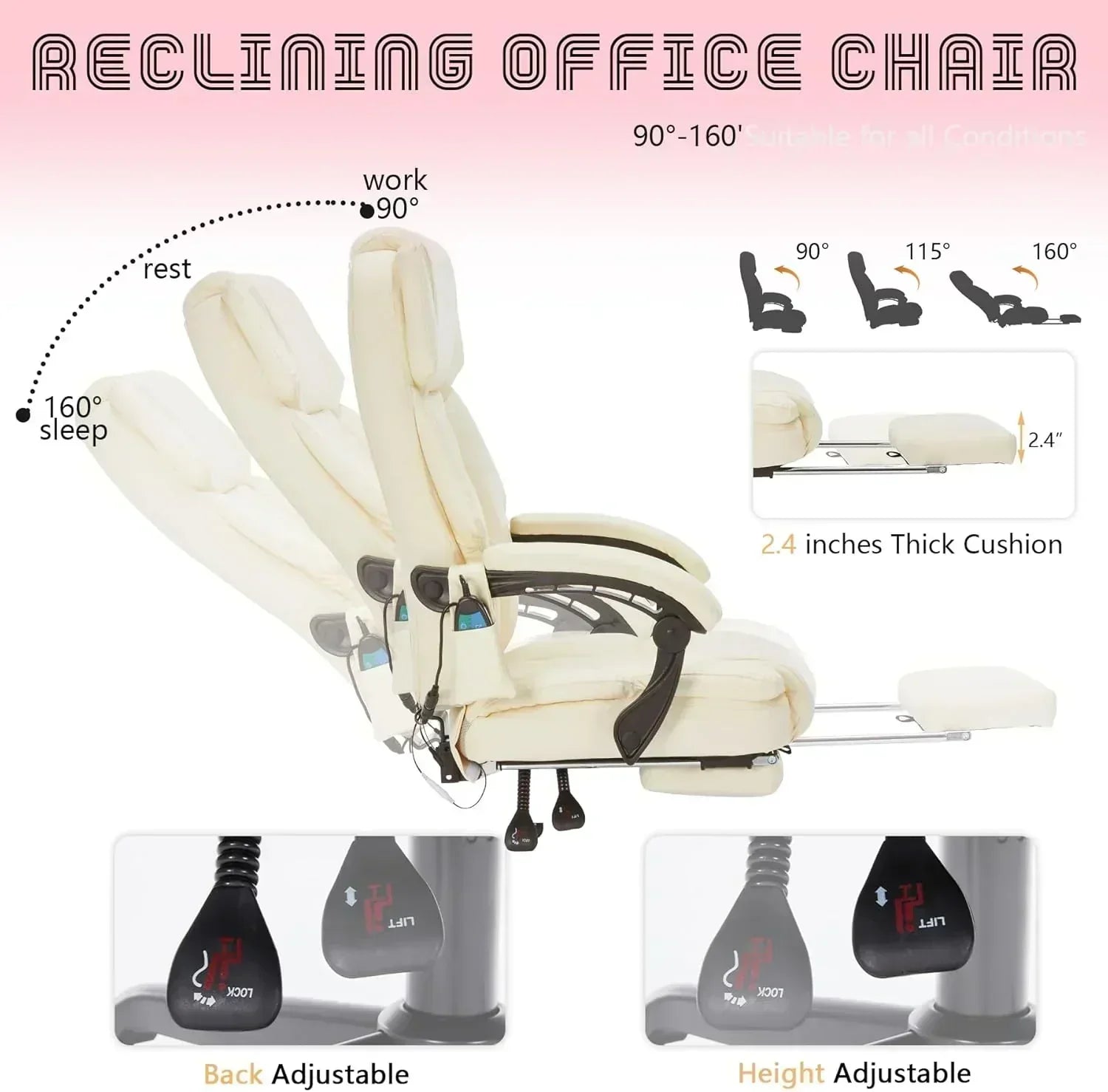 Massage Office Chair with Footrest 6 Point Vibration and Heating Home Office Desk Chair wourant