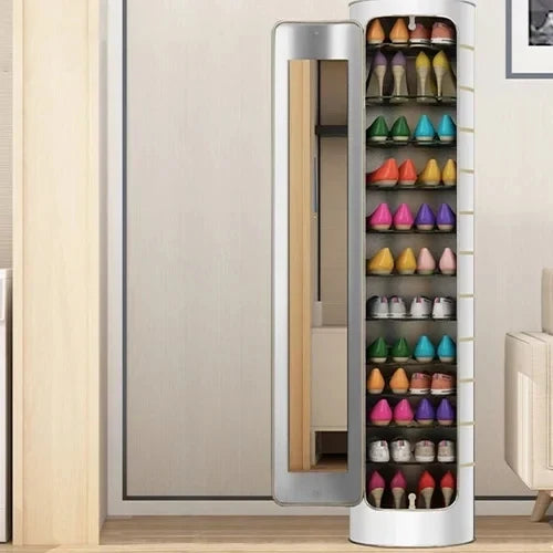 Large-capacity multi-layer rotating disinfection shoe cabinet with mirror deodorizer wourant