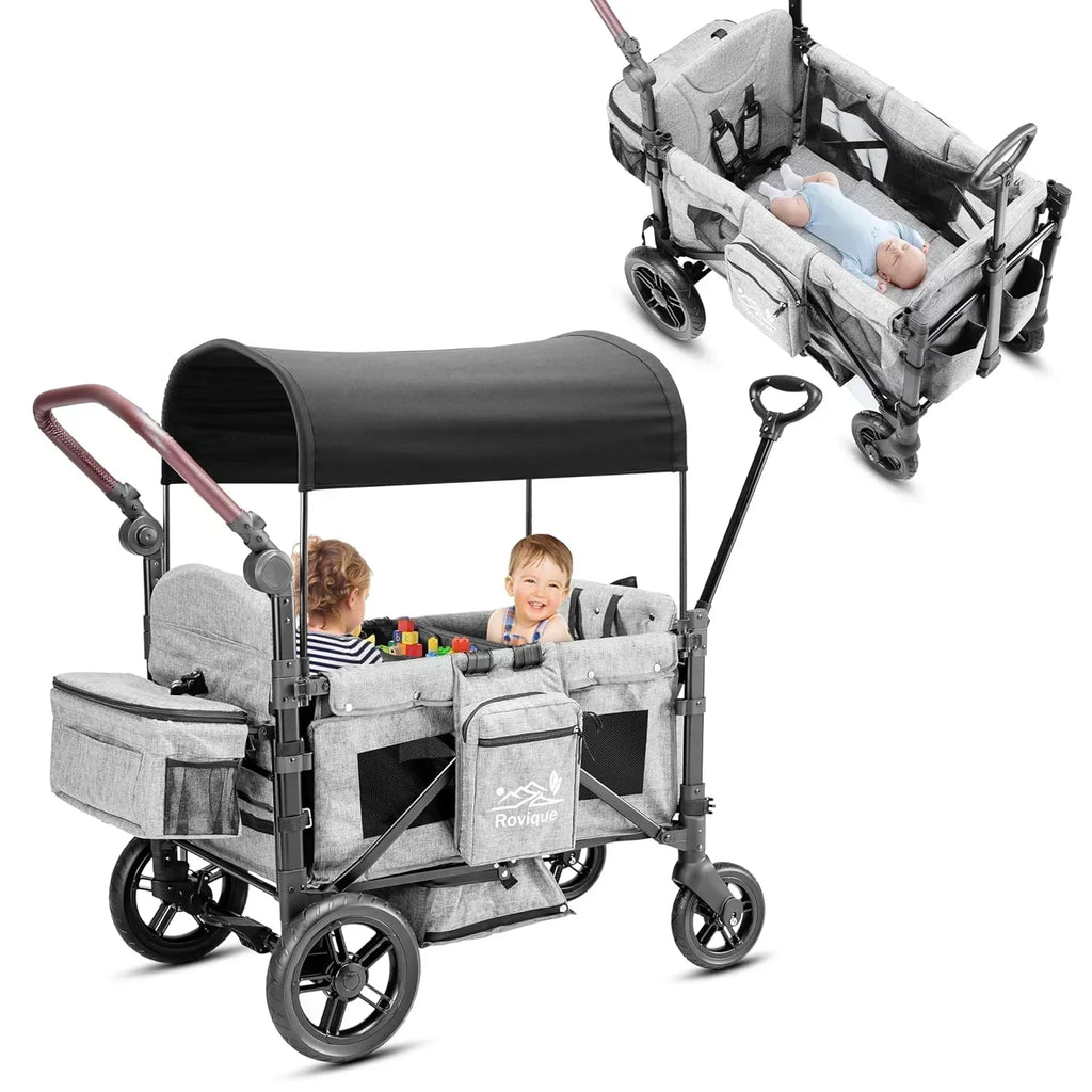 Wagon Stroller for 2 Kids Premium Wagon for Kids with Removable Canopy Snack Tray wourant