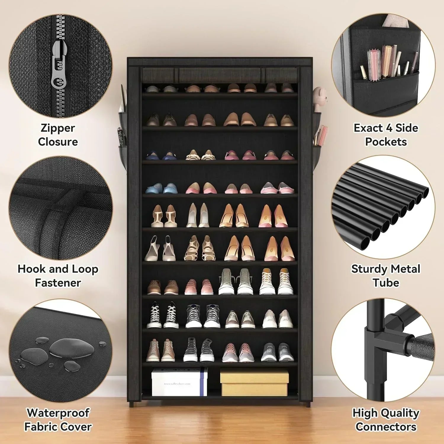 ROJASOP 10 Tier Shoe Rack with Covers Large Capacity Stackable Tall Shoe Shelf Storage wourant