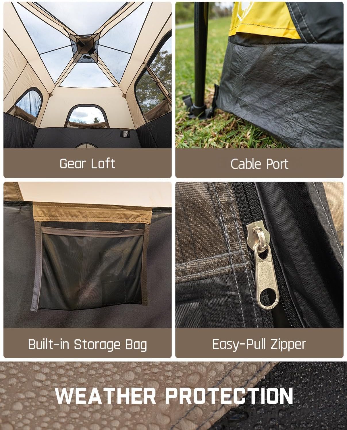 Portable camping tent for 4/6/8/10 people with instant cabin and rainproof and windproof wourant