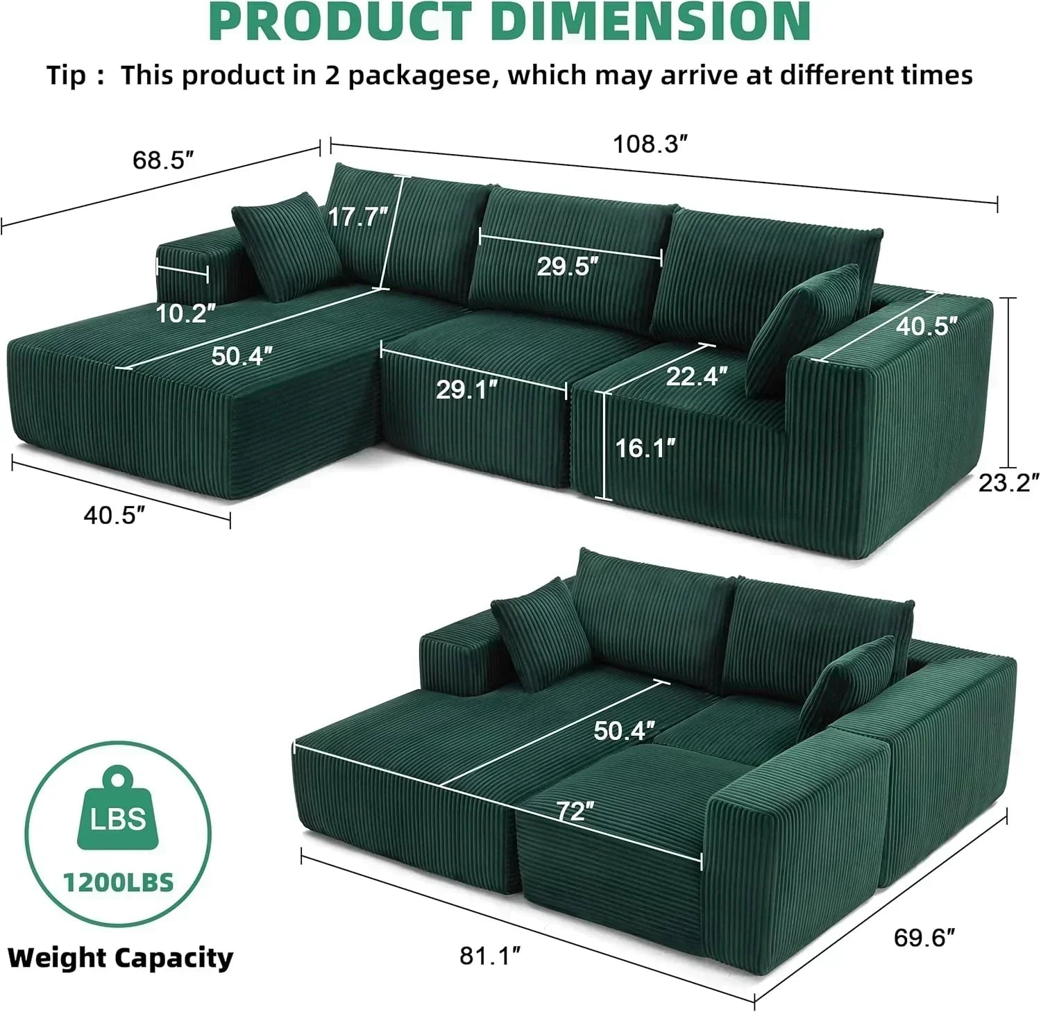 108-inch modular sofa cloud modular sofa with deep seat and reclining chair upholstered sofa wourant