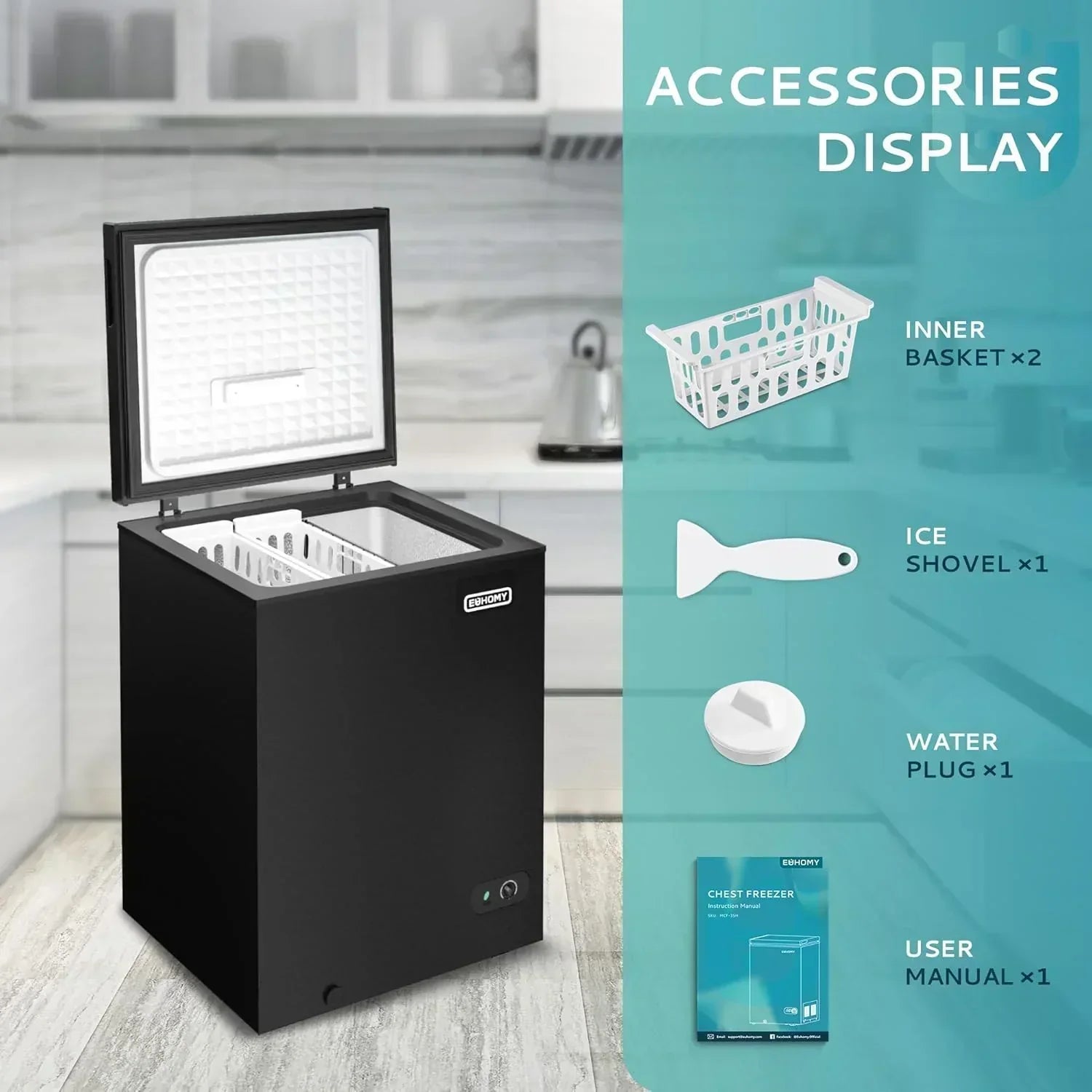 EUHOMY 3.5 Cu.Ft Chest Freezer with Removable Basket Small Deep Freezer Adjustable 7 Thermostat wourant