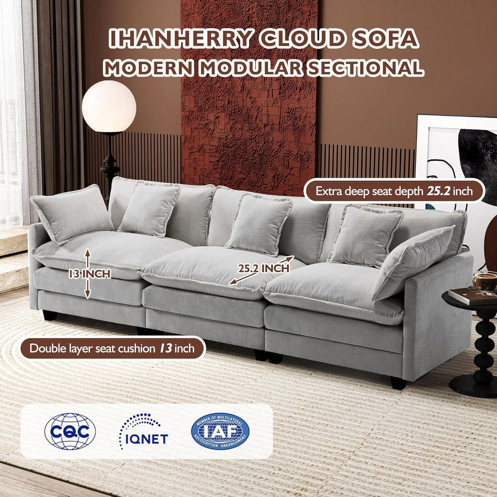 ihanherry 146-inch U-shaped modern sofa modular area cloud sofa wourant