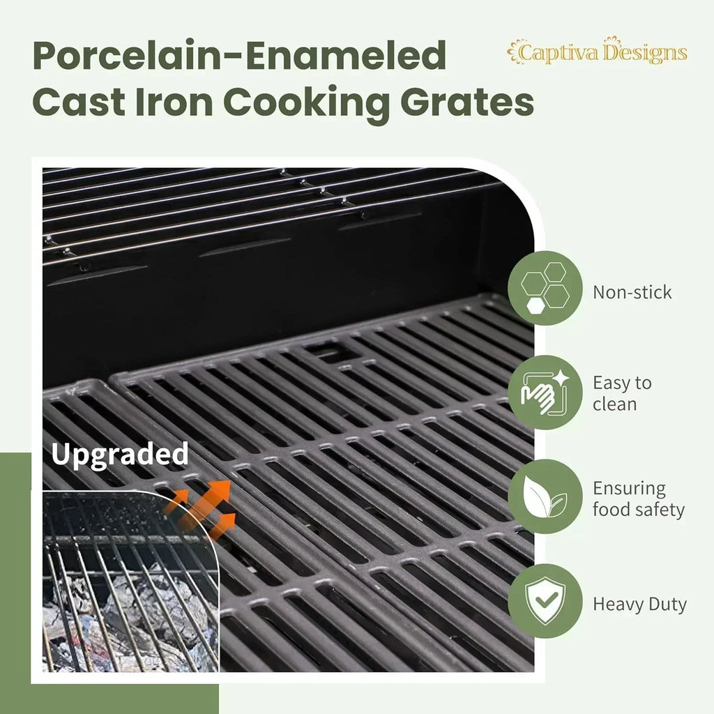 Captiva Designs 4-Burner Propane Gas BBQ Grill Side Burner Porcelain-Enameled Cast Iron Grates wourant