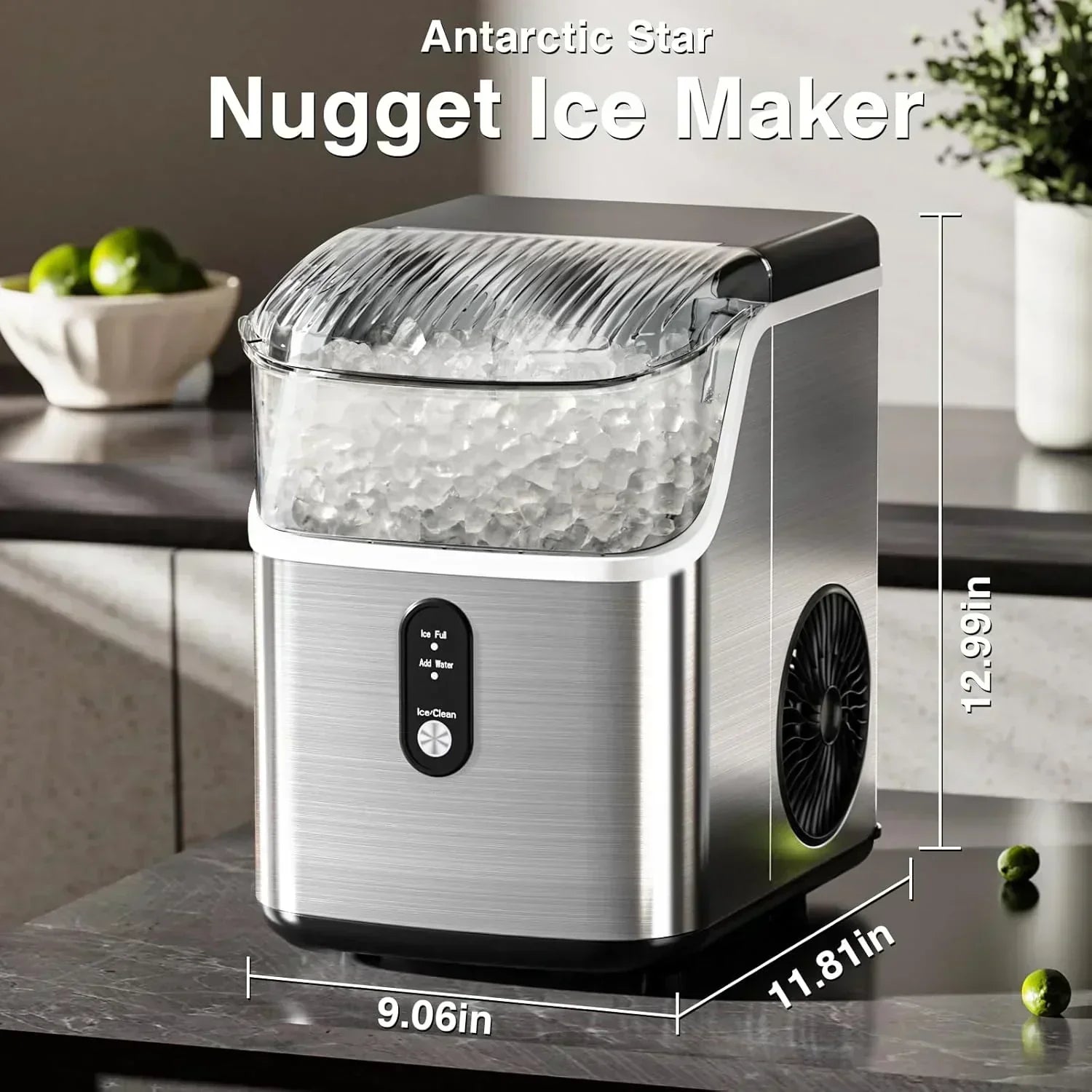 Nugget Ice Makers Countertop Pebble Ice Machine with Chewable Pellet Ice Self-Cleaning wourant