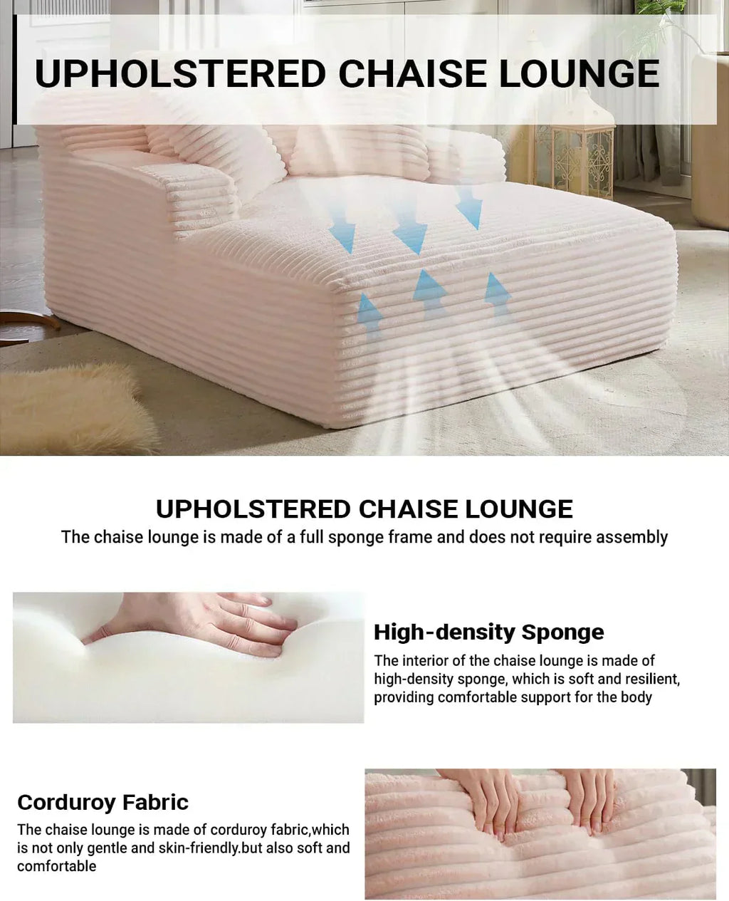 50-inch indoor recliner oversized corduroy upholstered boneless sofa bed deep sleeper sofa wourant
