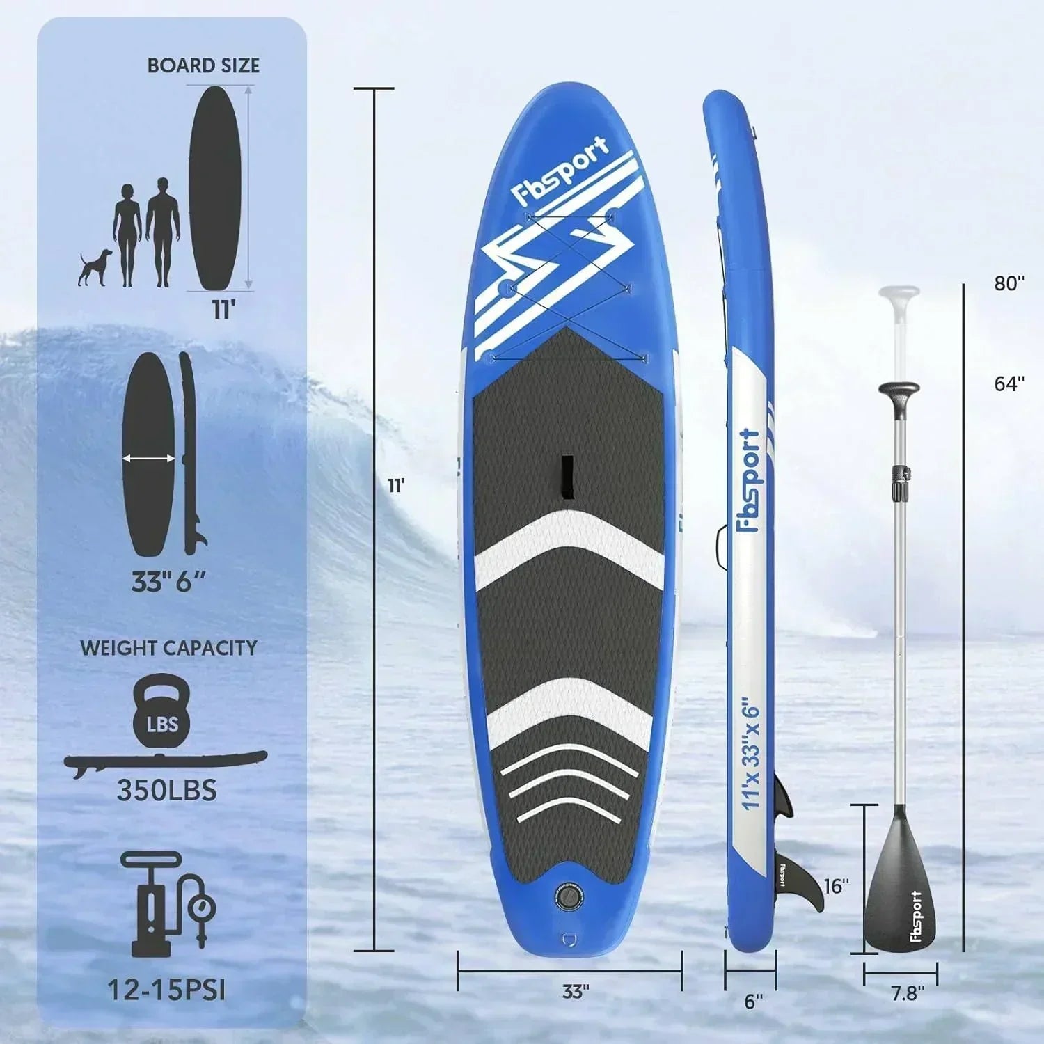 FBSPORT 11' Premium Stand Up Paddle Board Yoga Board with Durable SUP Accessories Carry Bag wourant