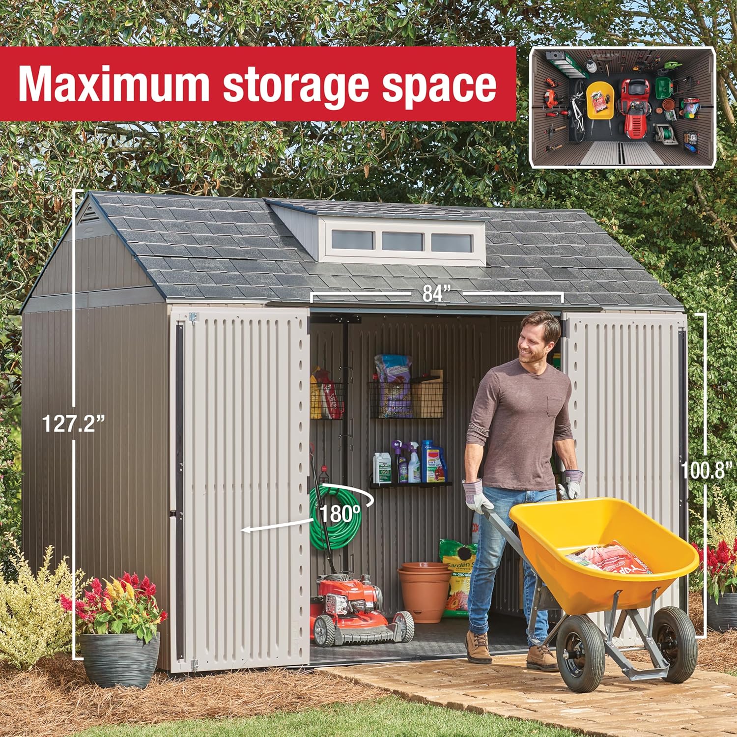 Rubbermaid Resin Outdoor Storage Shed With Floor Weather Resistant Gray Organization for Home wourant