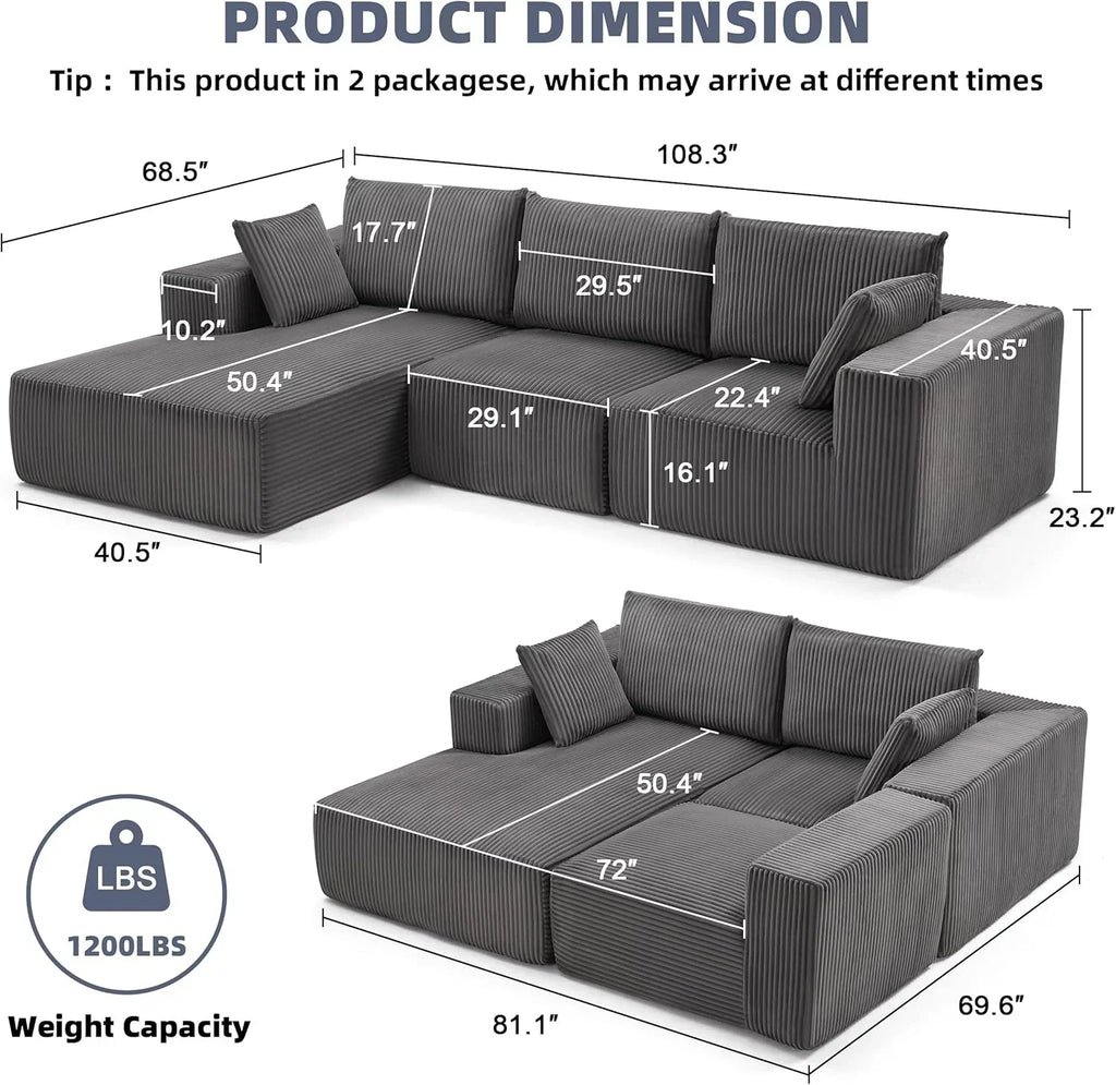 108-inch modular sofa cloud modular sofa with deep seat and reclining chair upholstered sofa wourant
