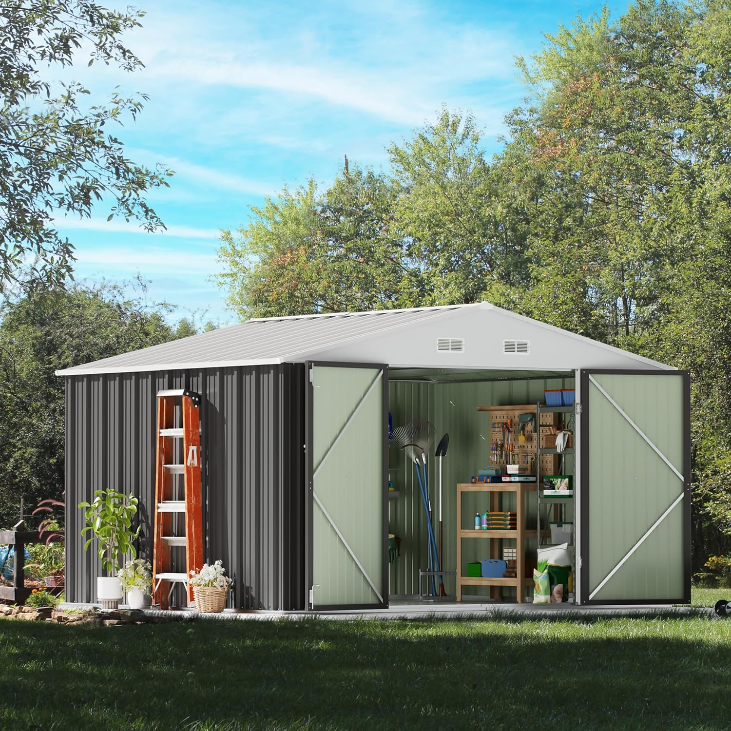 Devoko Outdoor Storage Shed Lockable Metal Garden Shed Steel Anti-Corrosion Storage House wourant