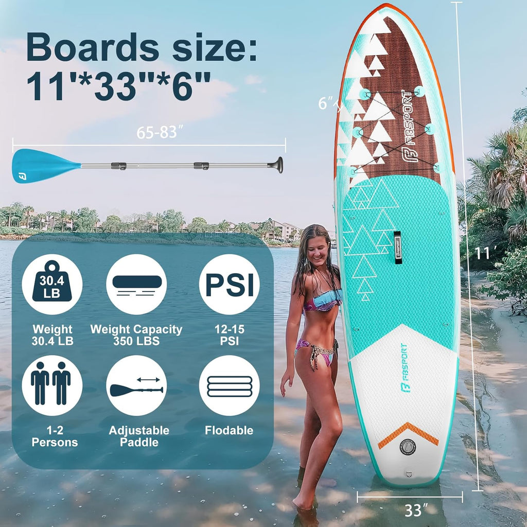 FBSPORT 11' Premium Stand Up Paddle Board Yoga Board with Durable SUP Accessories Carry Bag wourant