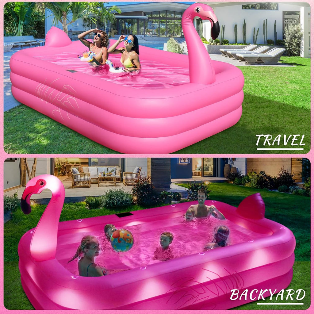 Inflatable Pool with Lights Solar Flamingo Swimming Pool for Kids Adults Inflatable Blow up Pool wourant