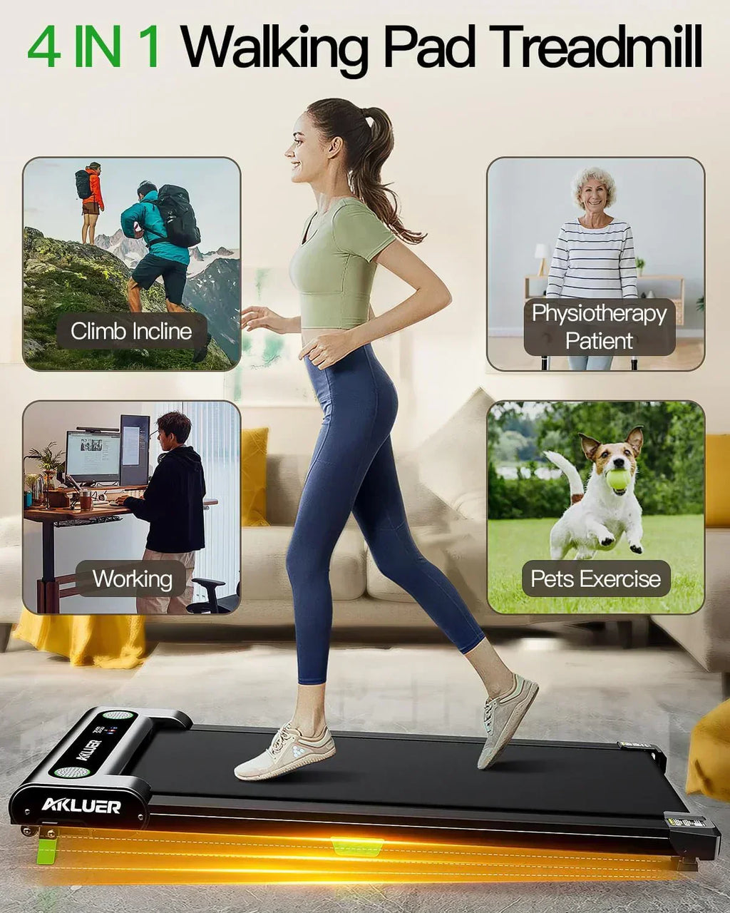 Akluer Inclined Home Treadmill 2.5 HP Small Under-Desk Treadmill Remote Control LED Display wourant