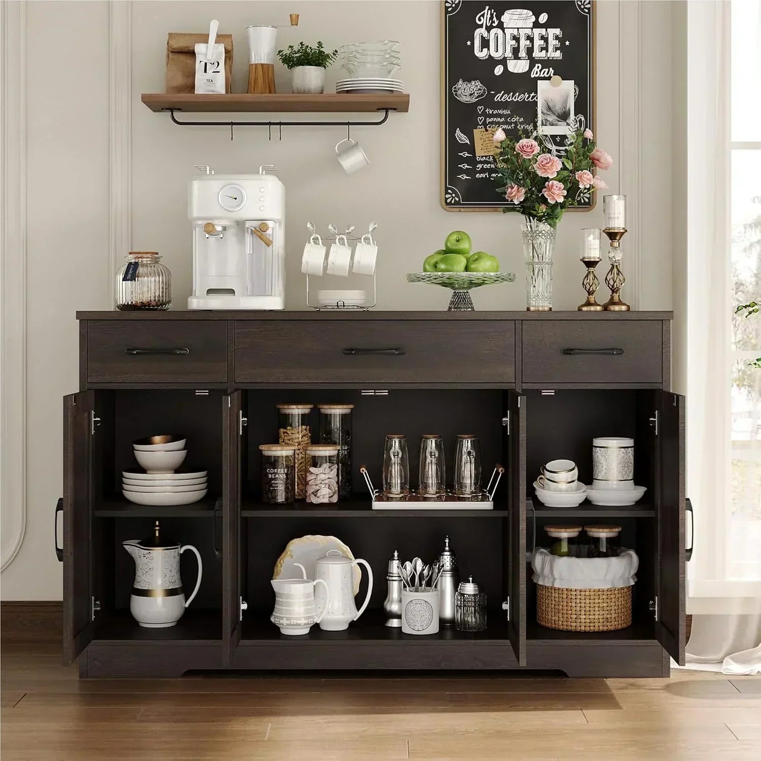 Sideboard with drawers large 55-inch sideboard modern farmhouse wood kitchen dining table wourant