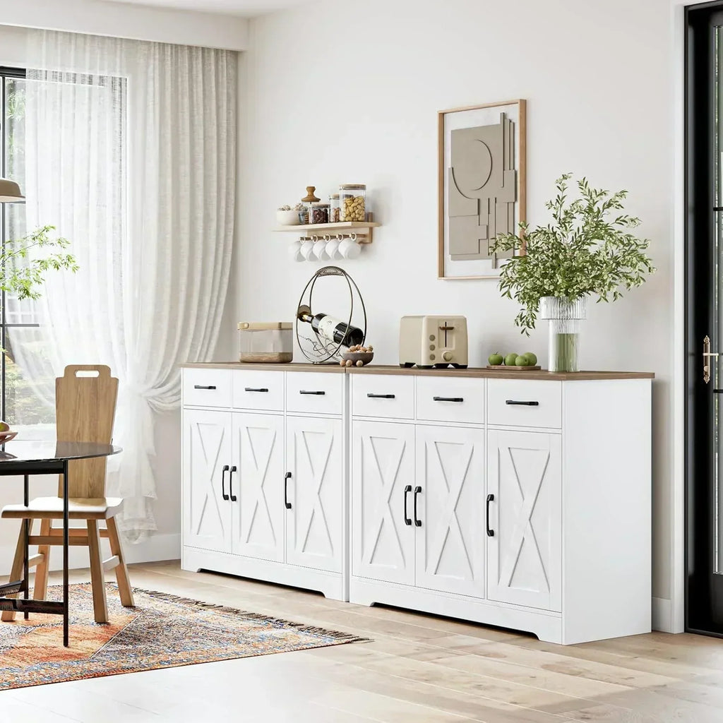 Modern farmhouse sideboard barn door buffet storage cabinet with drawers and shelves wourant