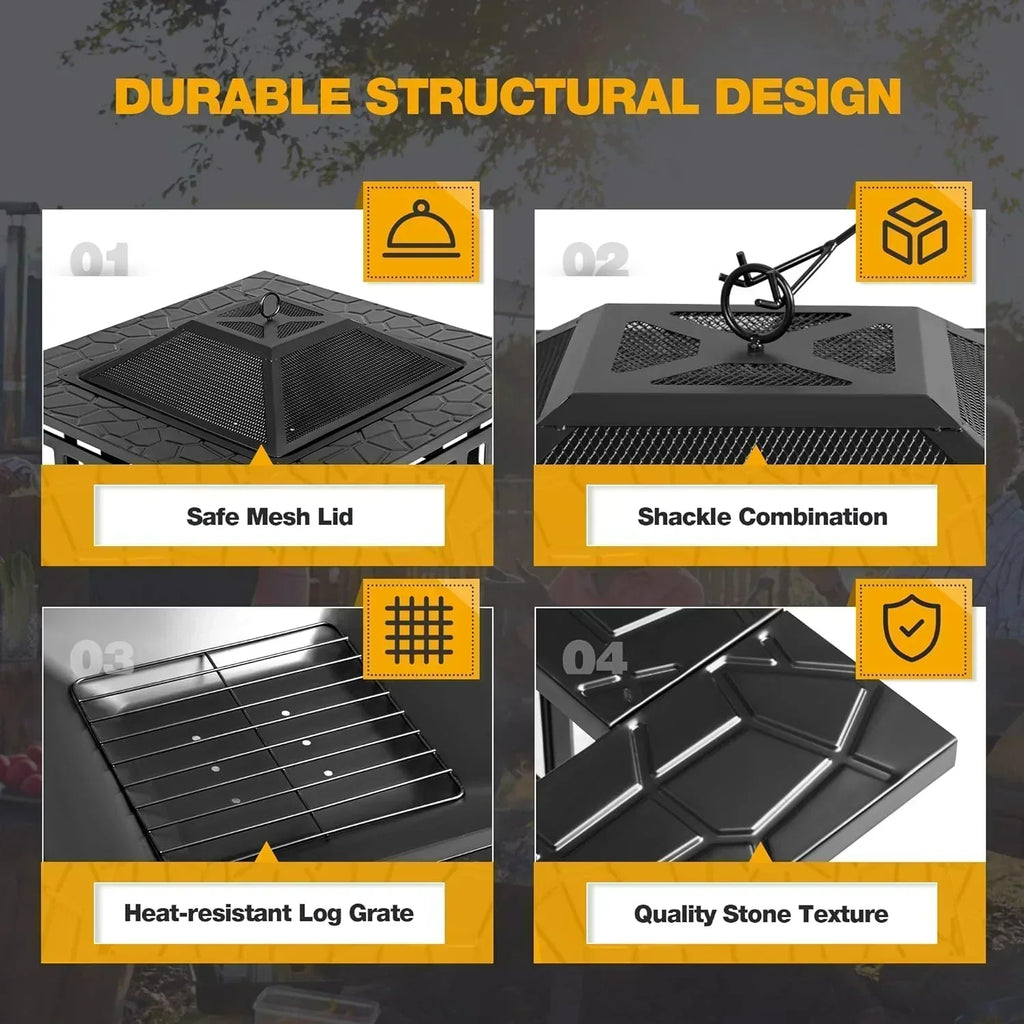 Devoko Outdoor Fire Pit 32 Inch Firepit Table Metal Outdoor Fireplaces with Waterproof Cover wourant