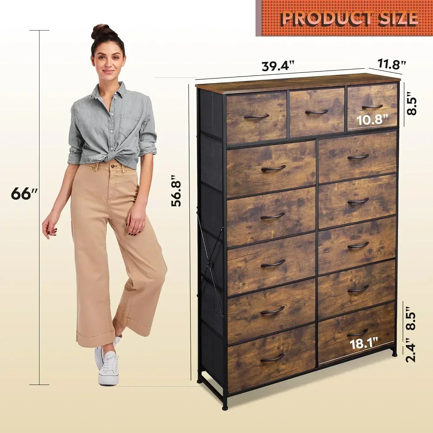 WLIVE Storage Organizer Unit with 13 Fabric Bins Storage Drawers Organizer with Steel Frame wourant